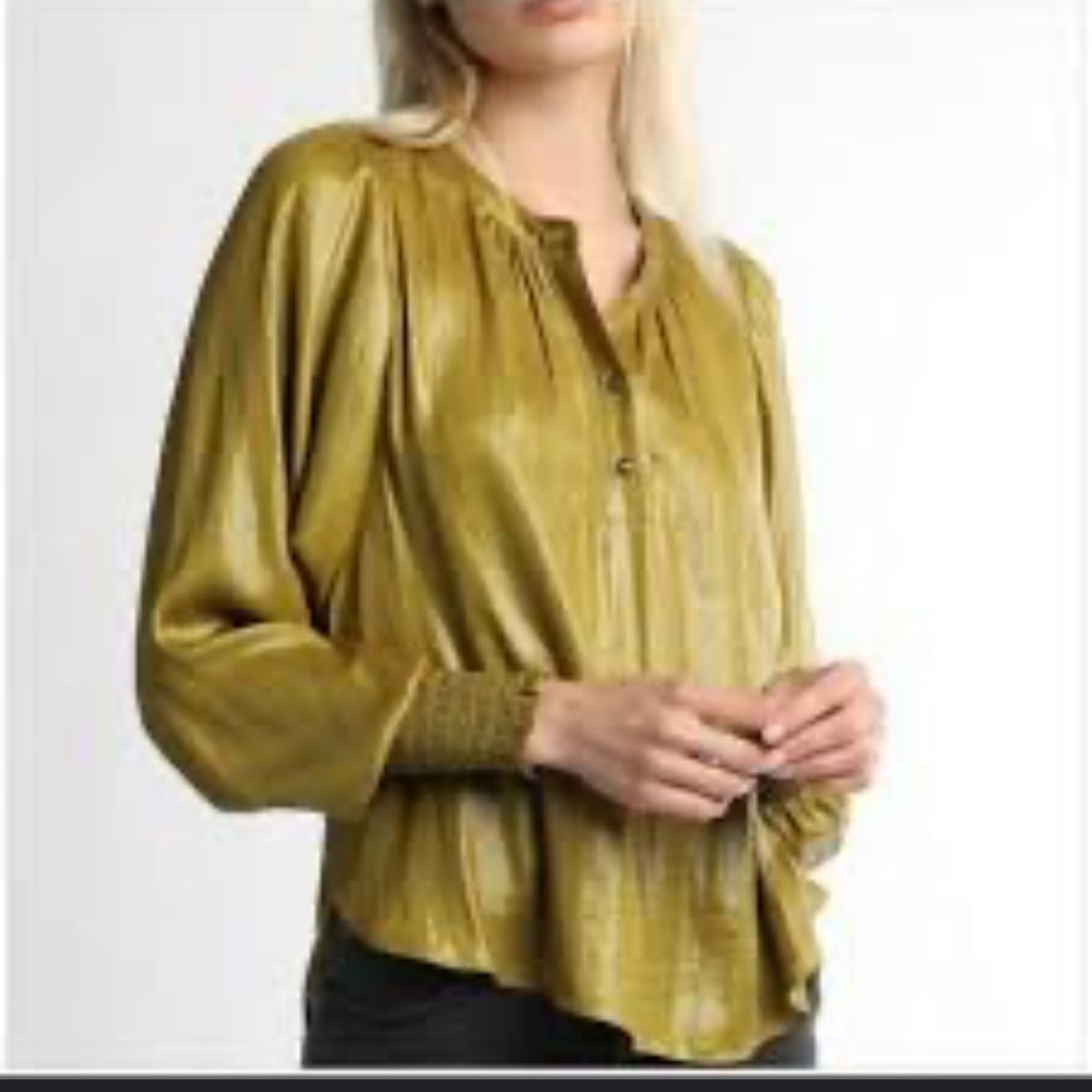 Anthropologie Current Air Olive Green Leather Look Peasant Blouse XS